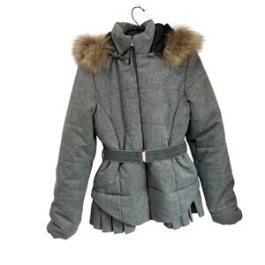 Lapin House Girls Winter Coat Faux Fur Hood Belted Quilted Jacket Size 14